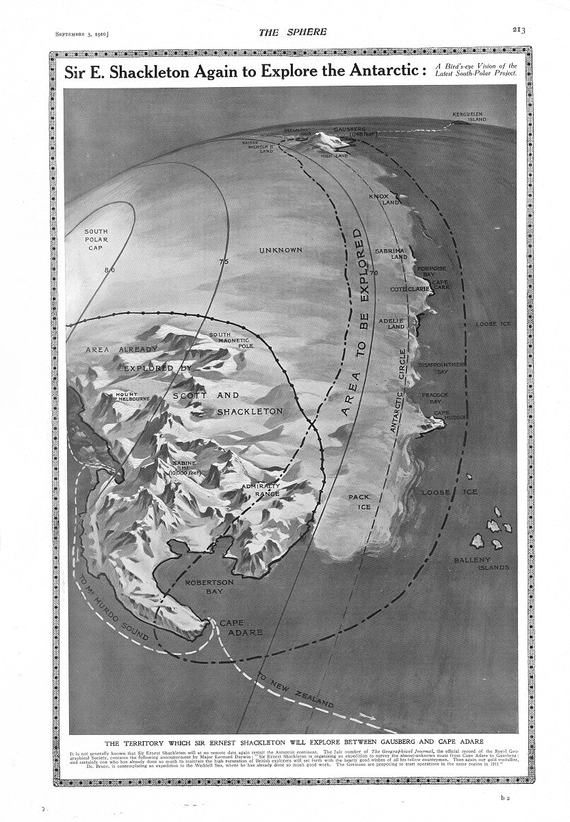Antarctica map showing Ernest Shackleton's proposed route