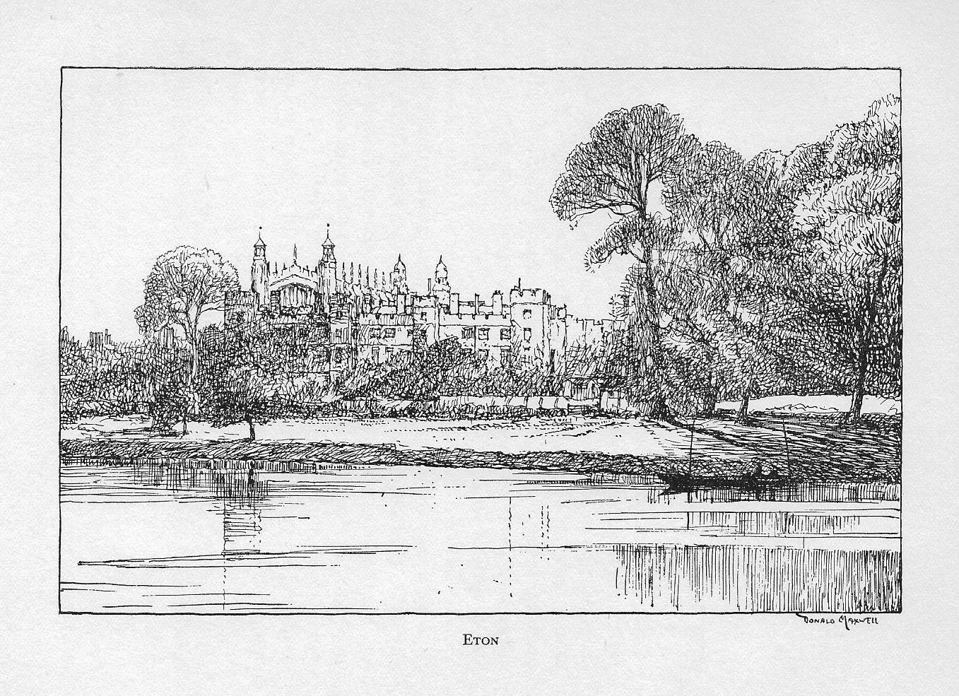 Eton College Berkshire vintage print 1932