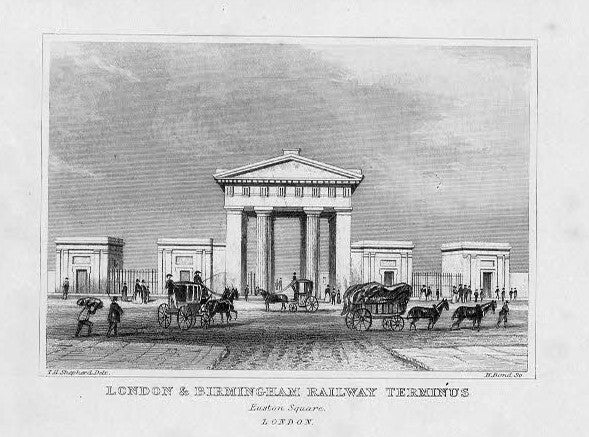 Euston Station Railway arch antique print 1845