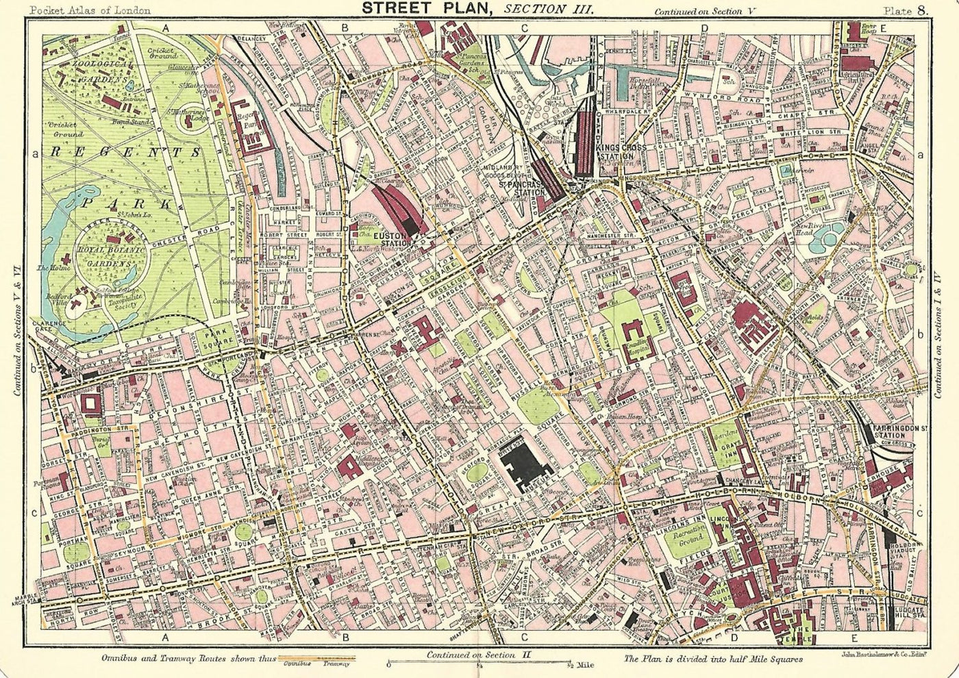 Euston street plan antique map published 1914