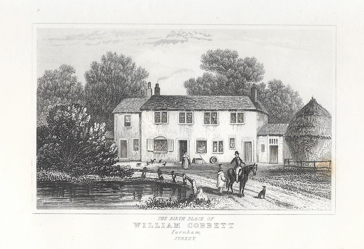 Farnham Surrey birthplace of William Cobbett antique print 1845