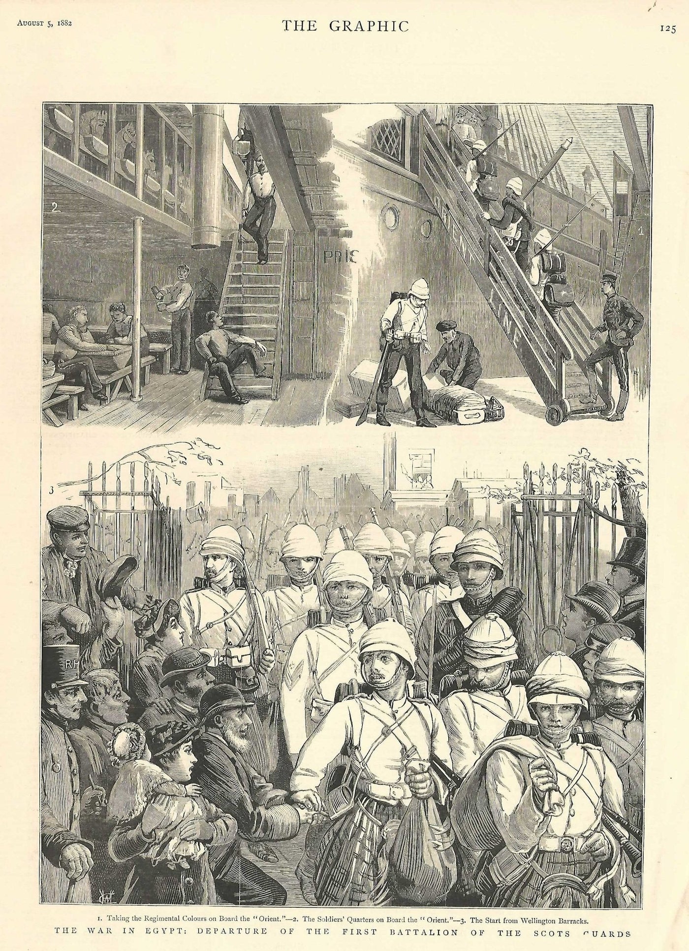 Scots Guards embark for Anglo-Egyptian War from Wellington Barracks 1882