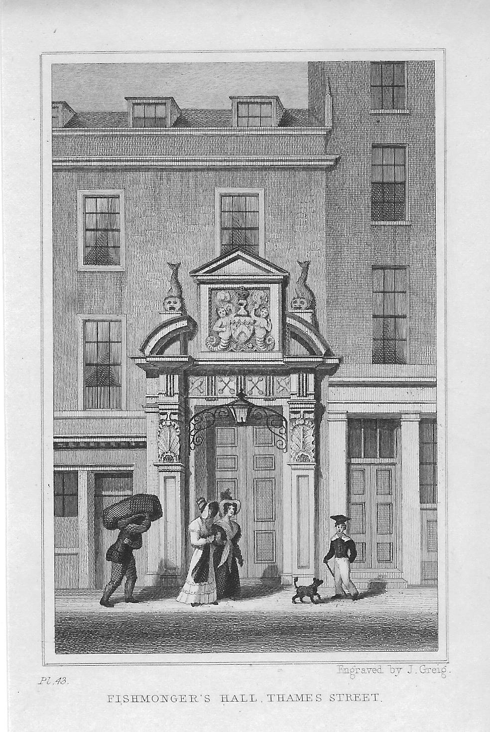 Fishmongers Hall antique print London 1830 Frontispiece_Maps