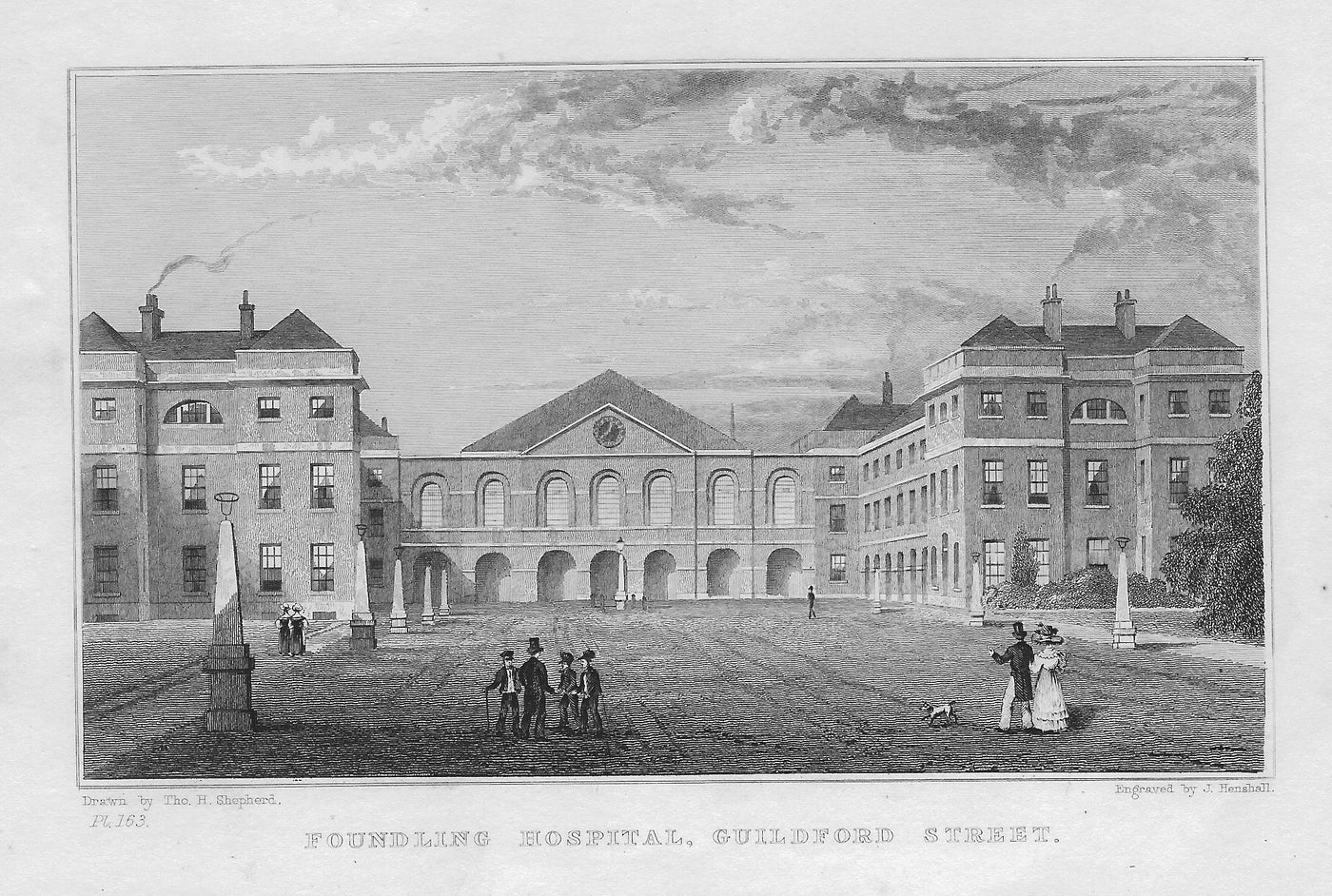 Foundling Hospital Guildford Street London antique print 1830