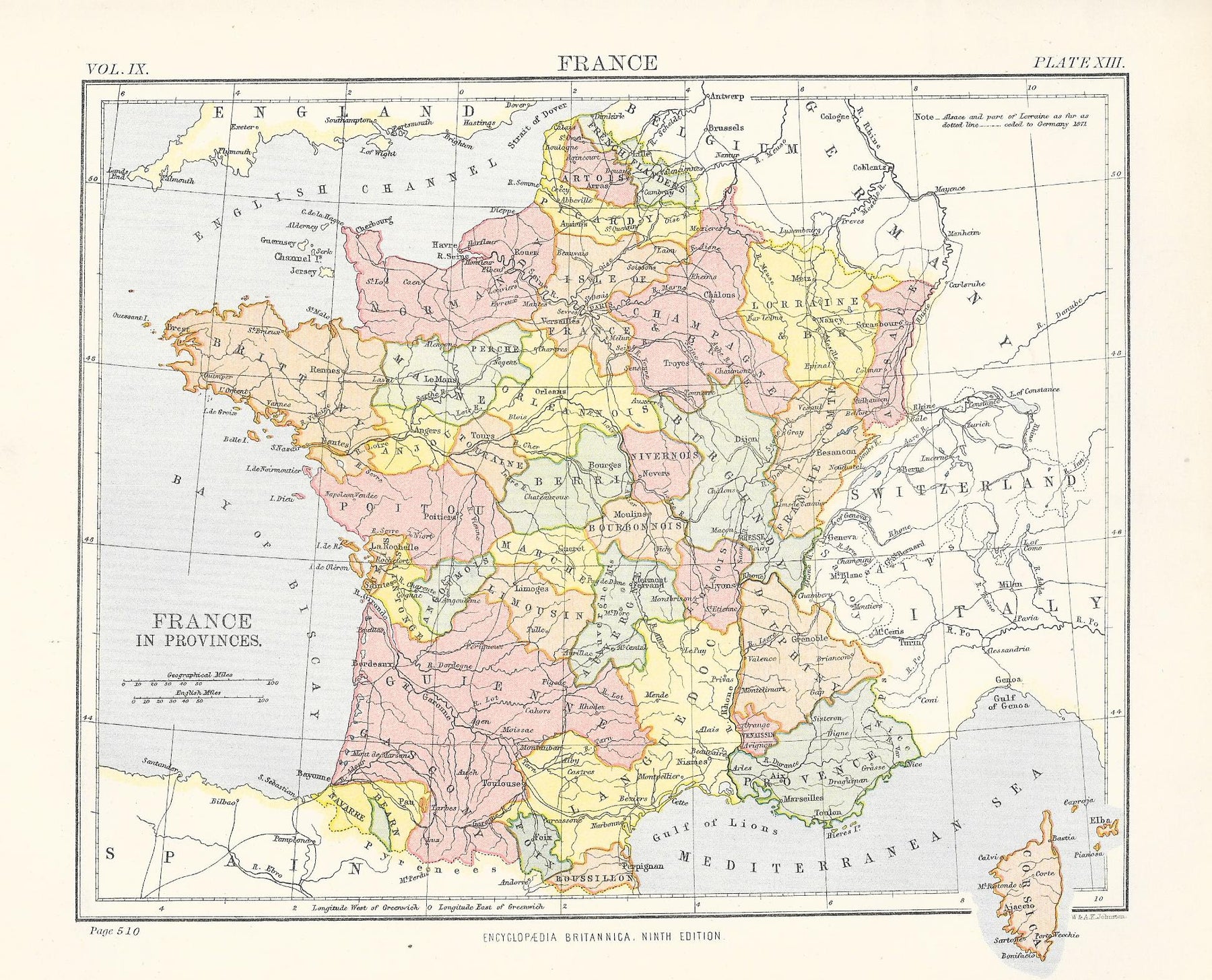 France Provinces antique map from Encyclopaedia Britannica 1889 – Maps ...