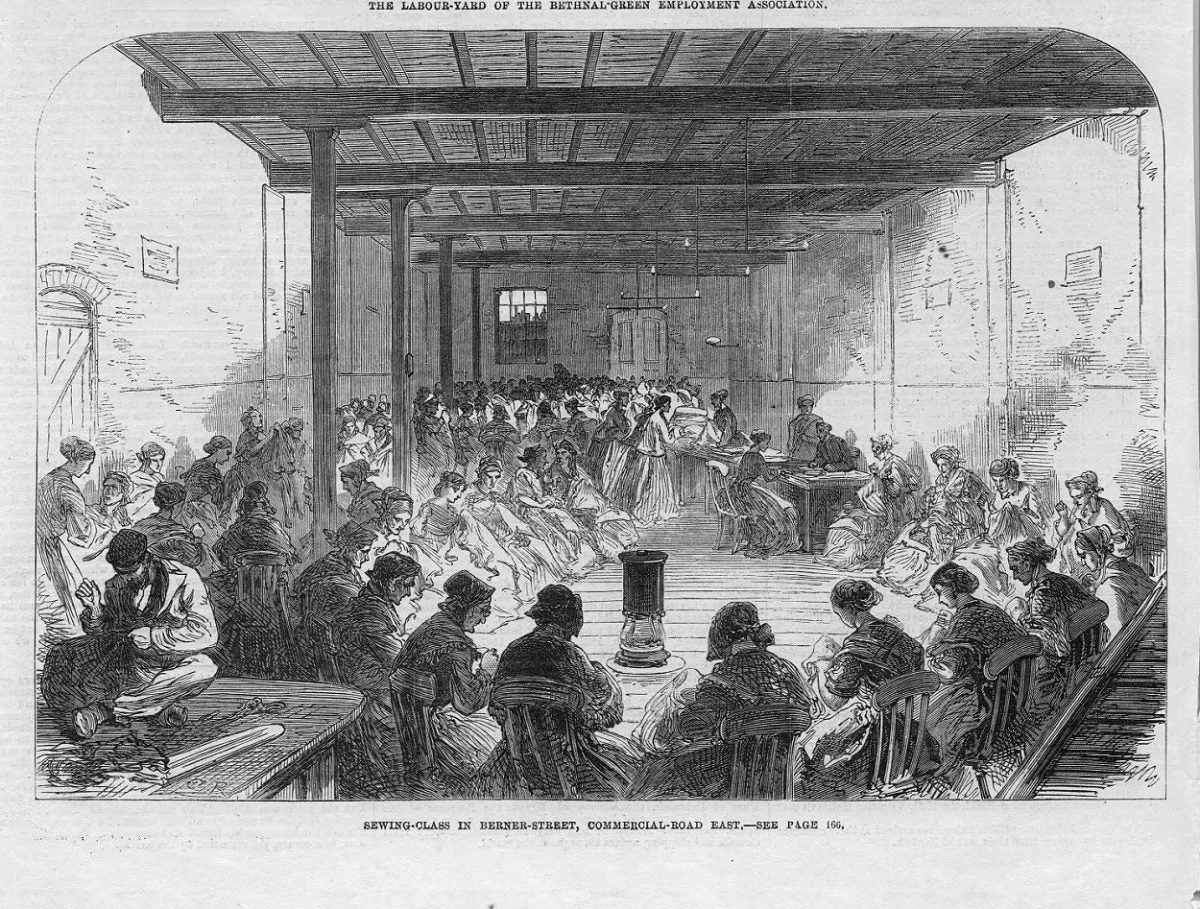 Sewing Classes Berner Street Whitechapel antique print