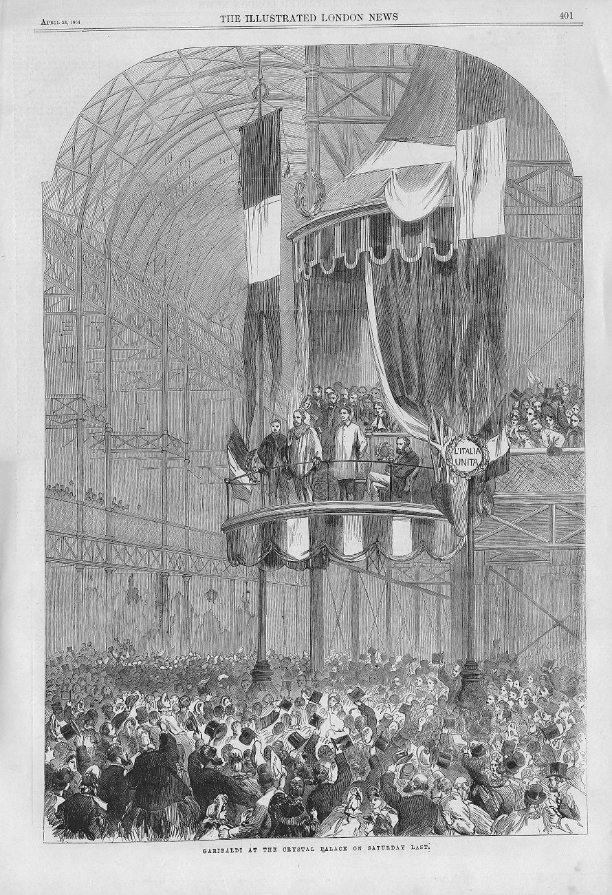 Garibaldi at the Crystal Palace antique print 1864