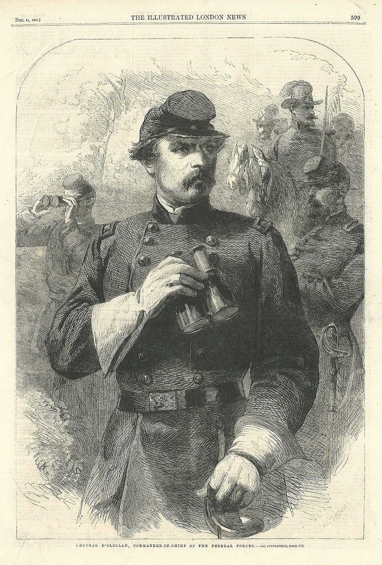 General McClellan Commander of the Union Army American Civil War antique print