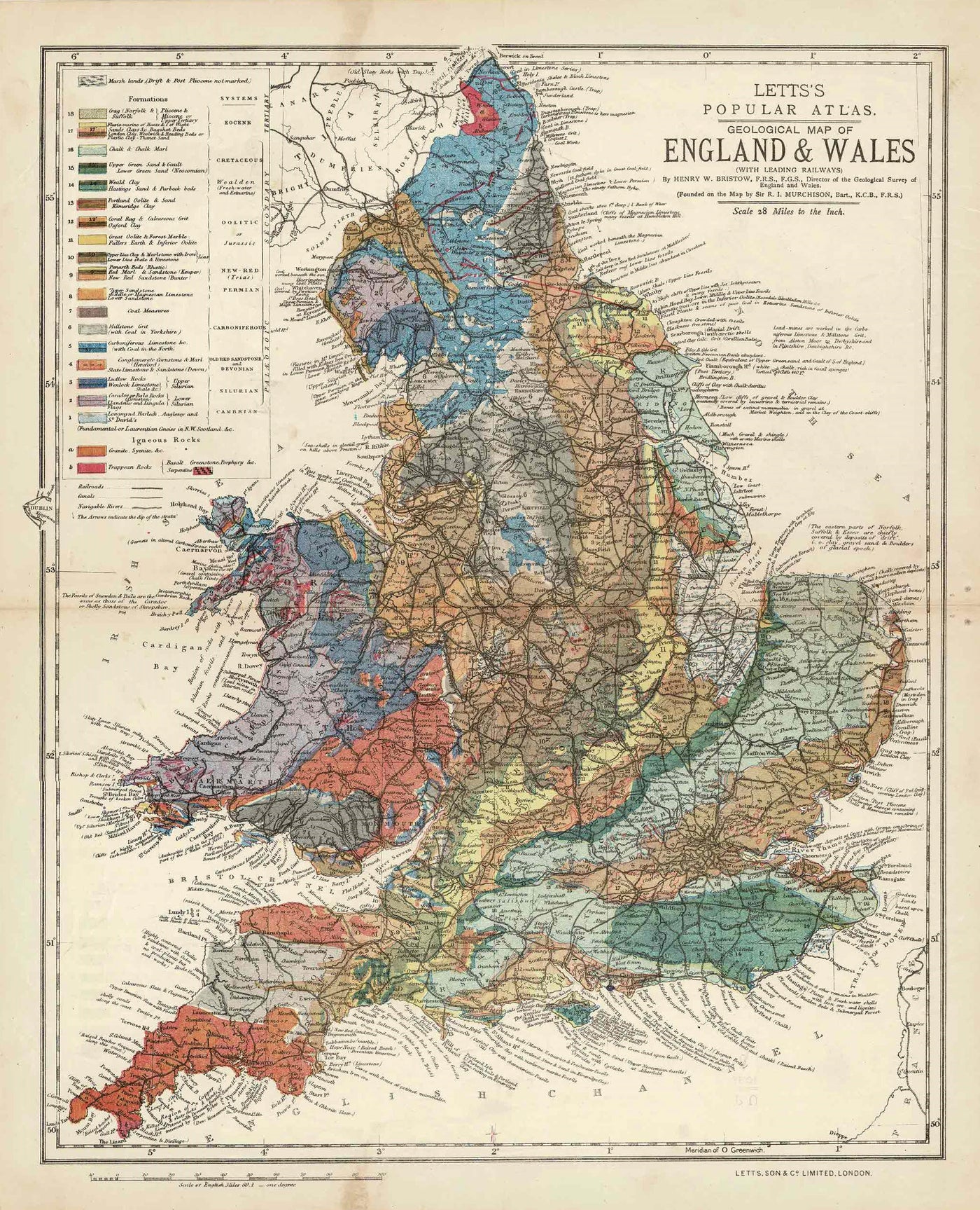 Geological map of England and Wales Letts's "Atlas ..." 1881