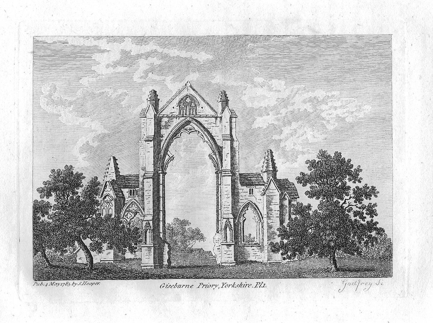 Gisborough Priory Yorkshire antique print 1785