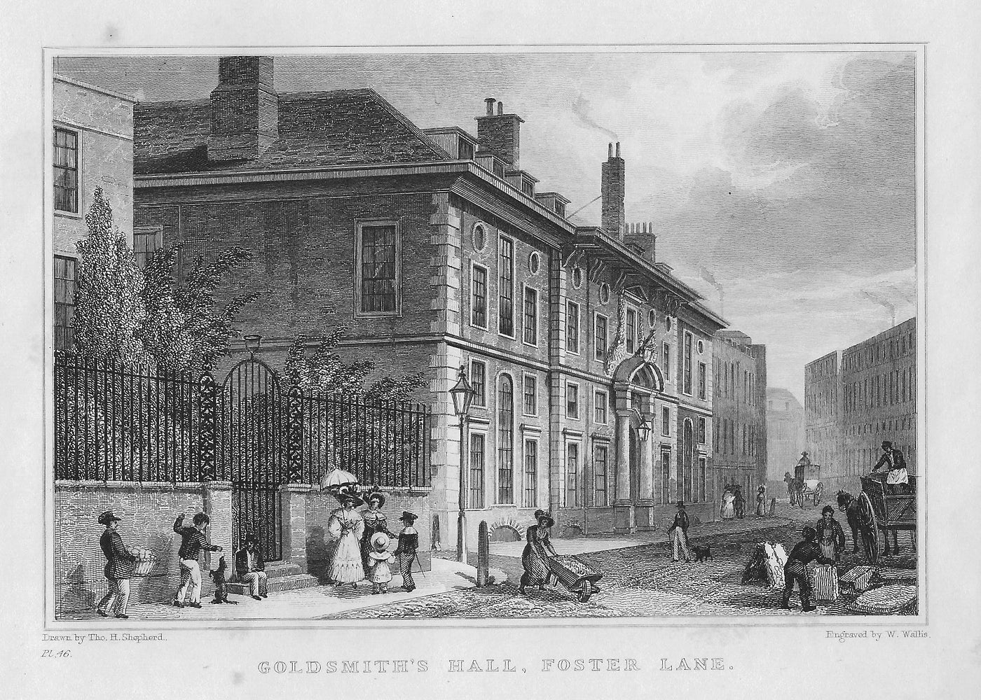 Goldsmiths Hall London antique print 1830