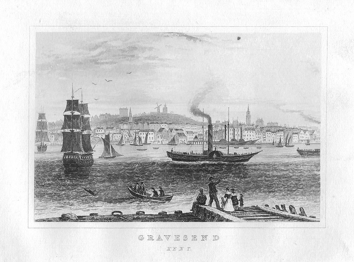 Gravesend Kent antique print 1845