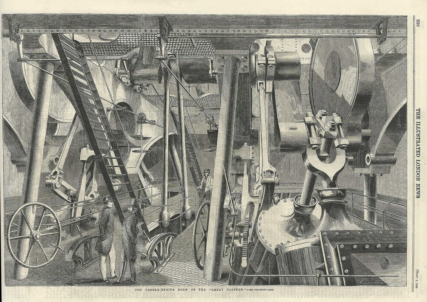 Great Eastern steamship's paddle-engine room antique print 1859