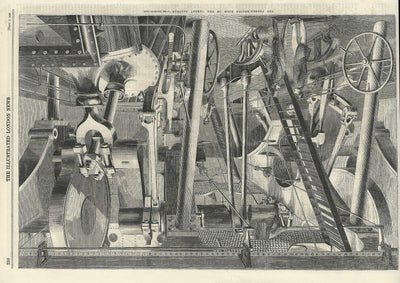 Great Eastern steamship’s screw engine room antique print 1859