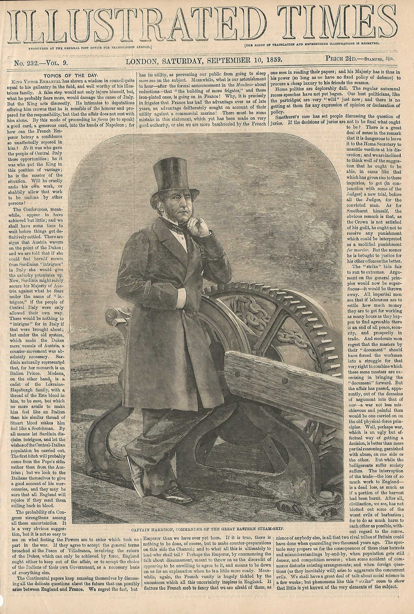 Great Eastern's Captain Harrison antique rint from Illustrated Times