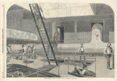 Great Eastern steamship’s screw engine room antique print 1859