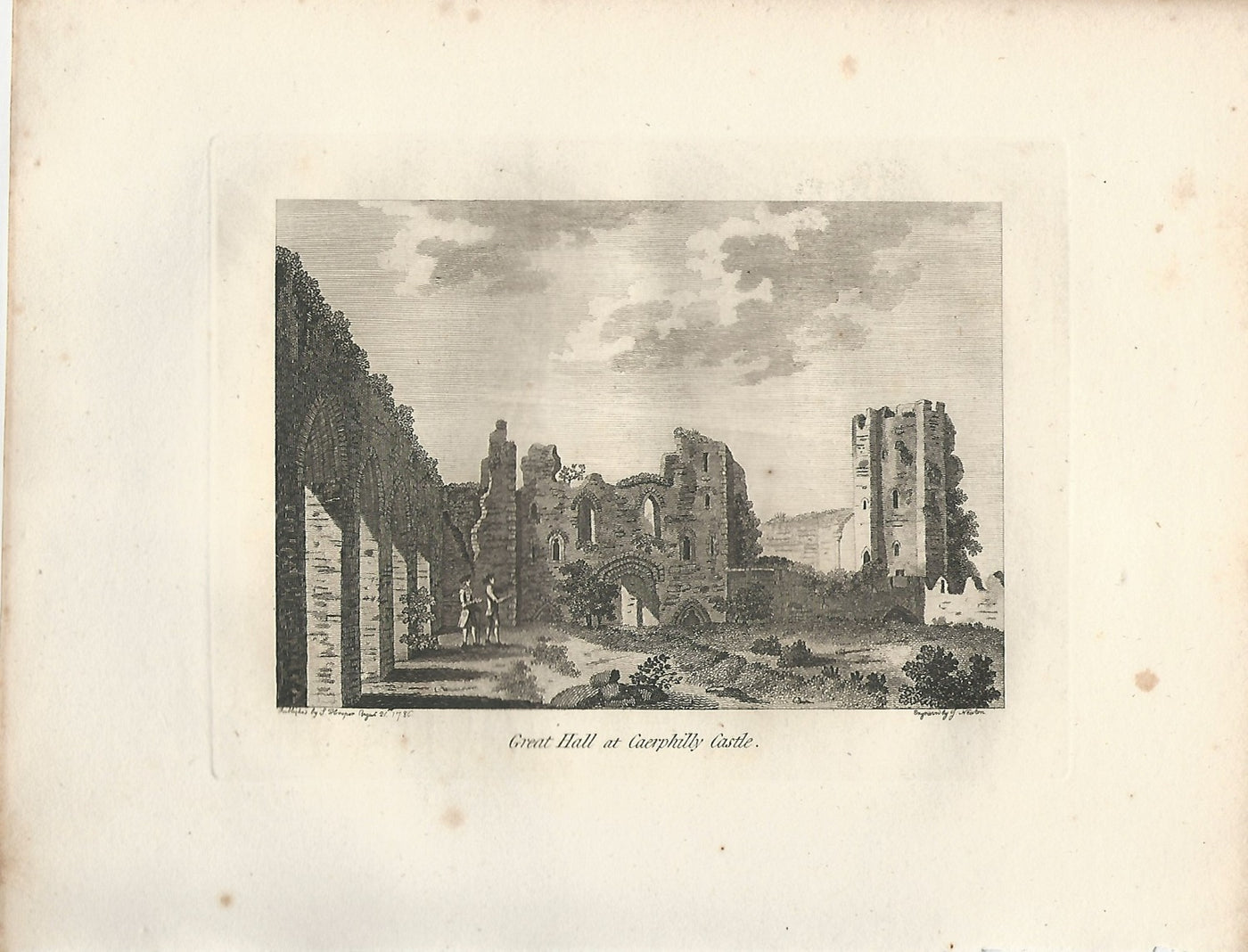 Caerphilly Castle's Great Hall antique print dated 1786