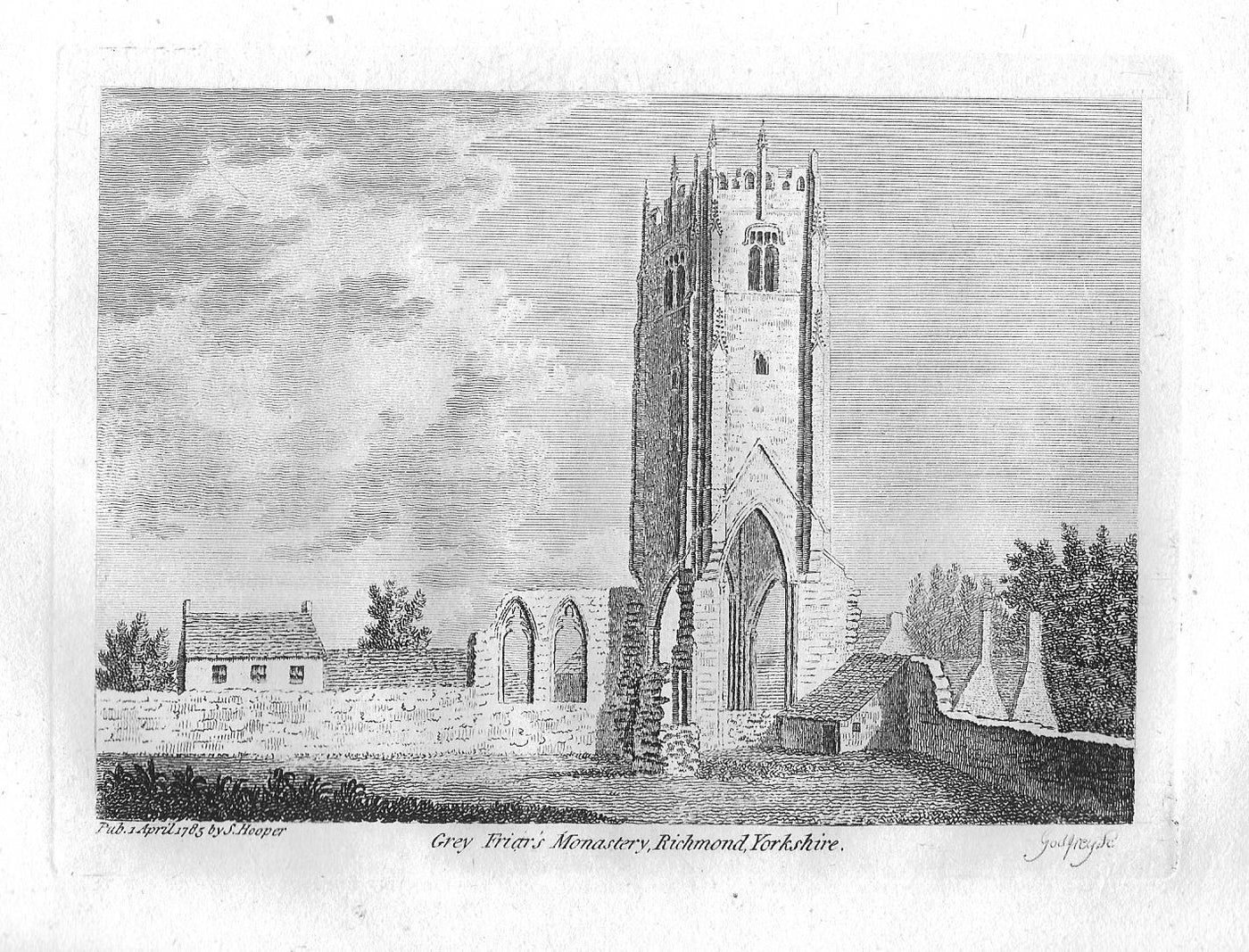 Greyfriars Richmond Yorkshire antique print 1785