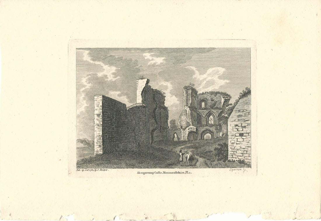Abergavenny Castle Wales antique print plate 1 dated 1784