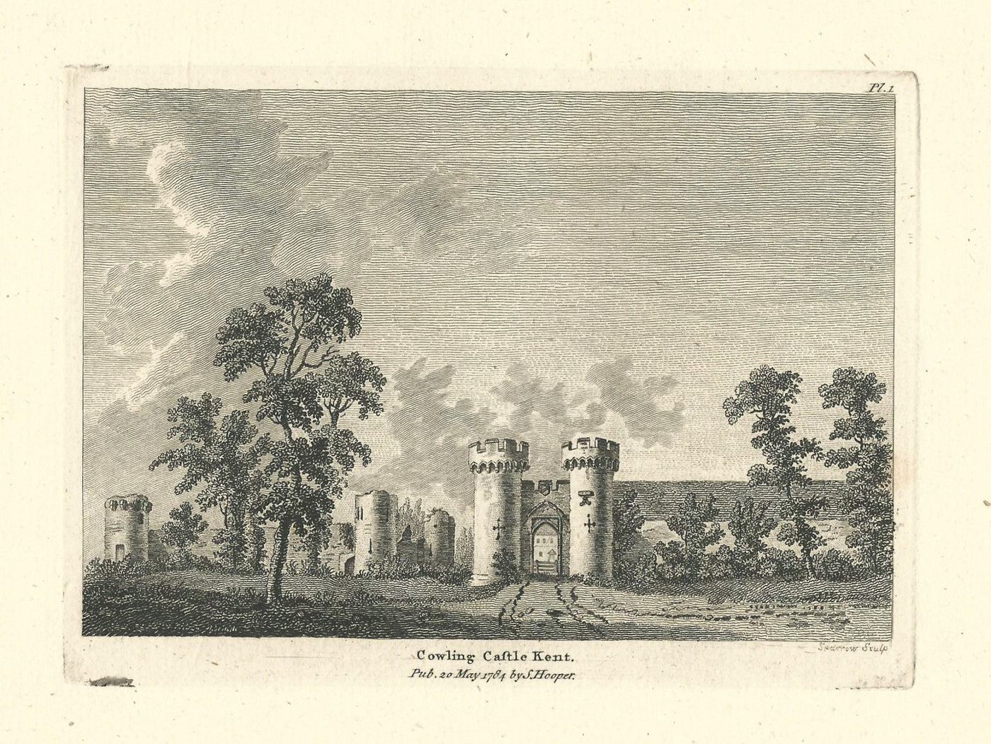 Cooling Castle or Cowling Castle Kent antique print (1) 1784