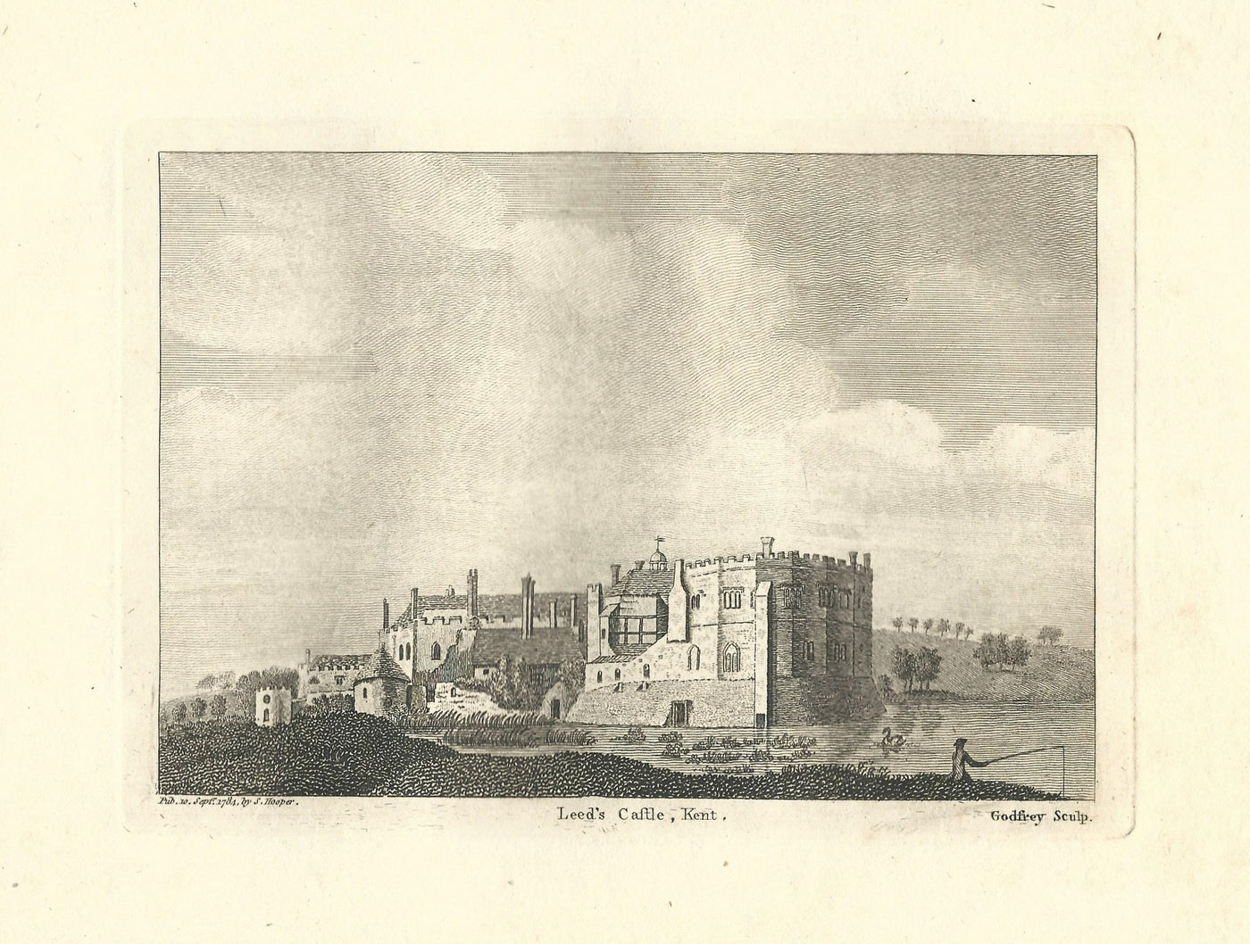 Leeds Castle on the River Len Kent antique print dated 1784