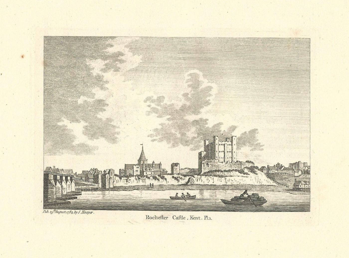 Rochester Castle and Cathedral River Medway Kent 1784 (1)