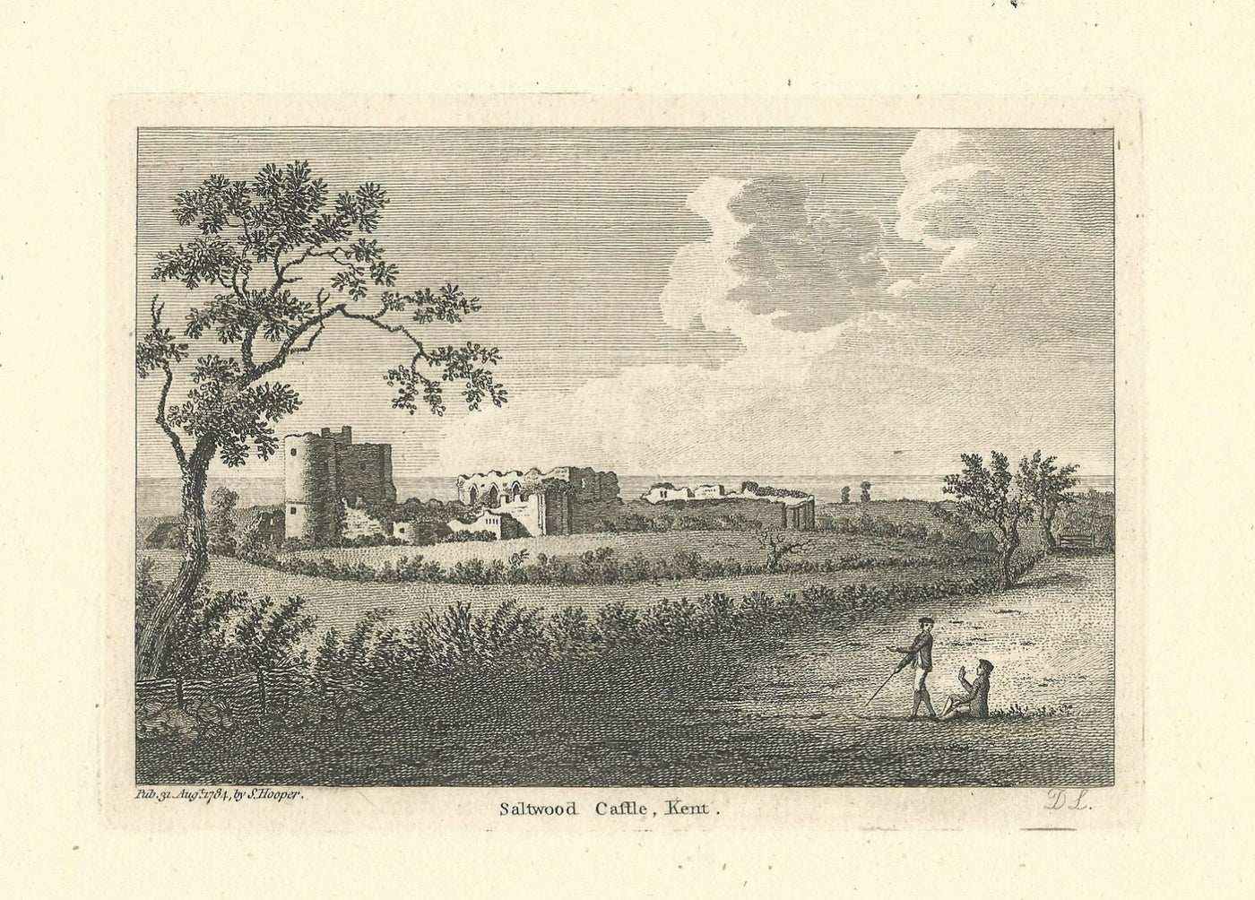 Saltwood Castle near Hythe Kent antique print dated 1784