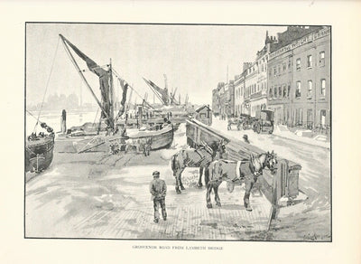 Grosvenor Road from Lambeth Bridge antique print 1893