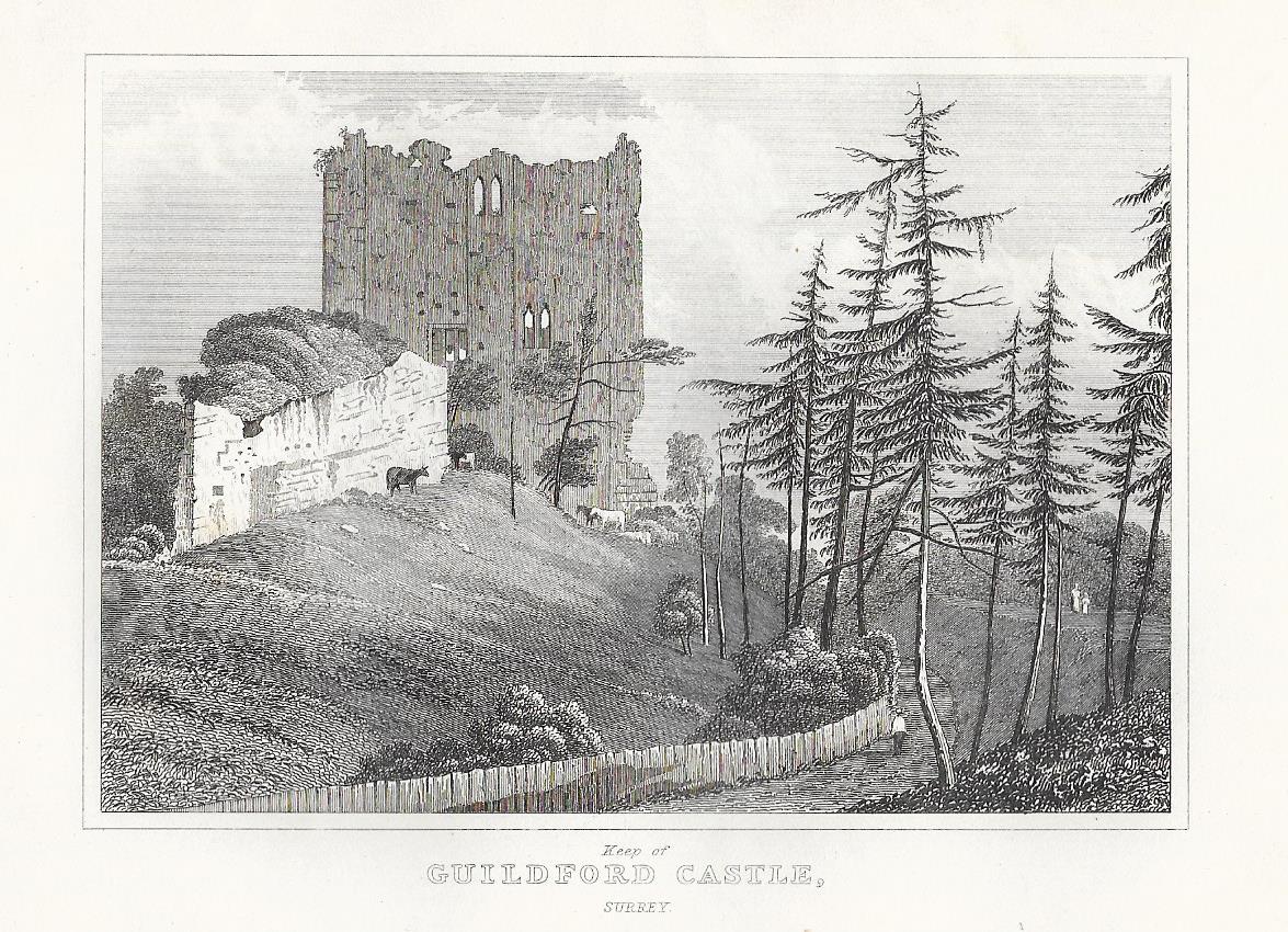 Guildford Castle Surrey antique print 1845