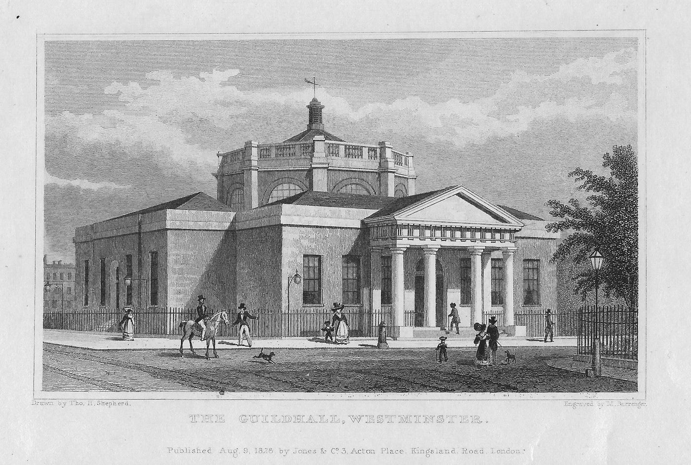 Westminster Guildhall London antique print 1830
