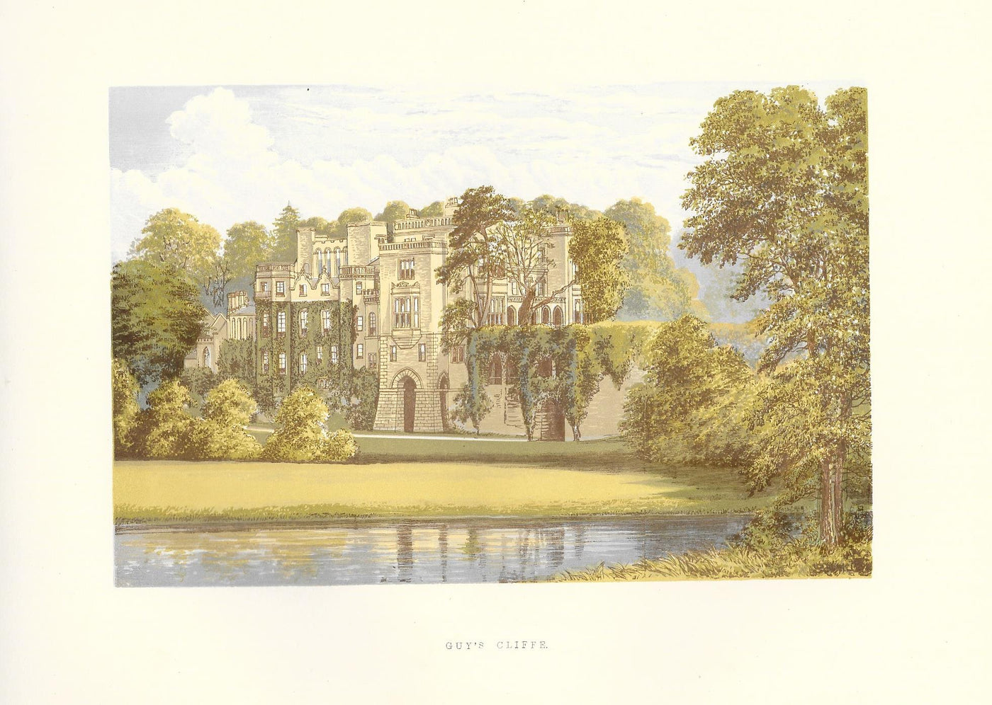 Guys Cliff Warwickshire guaranteed original antique print 1880