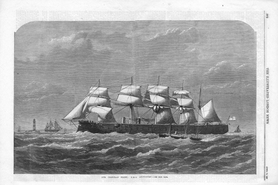 HMS Agincourt Royal Navy Ironclad antique print 1867