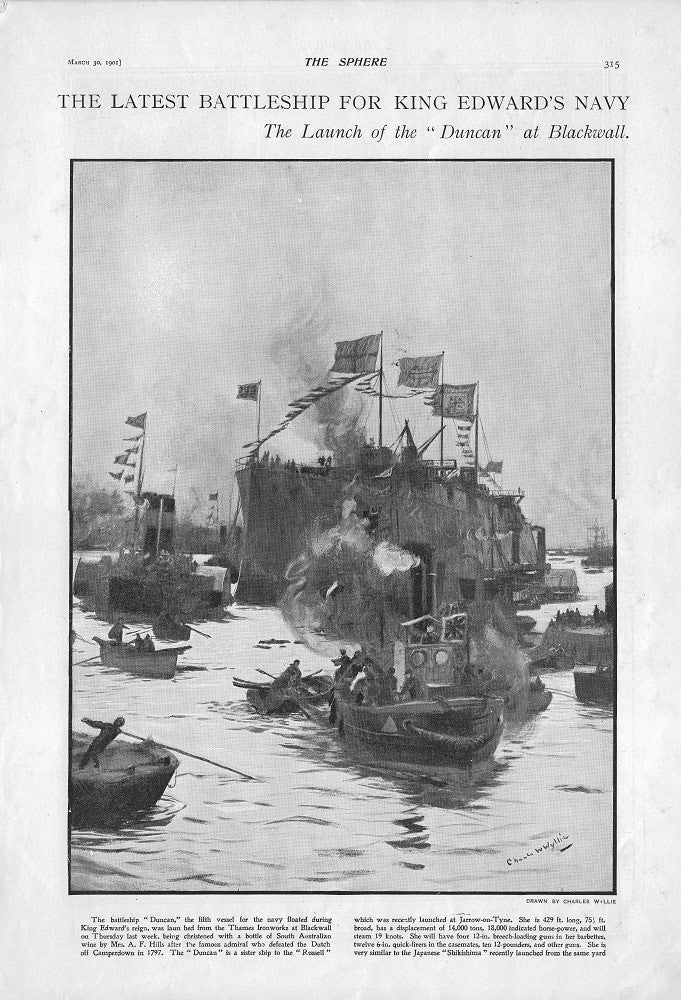 HMS Duncan launched at Thames Ironworks Blackwall 1901