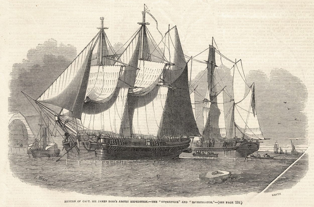 HMS Enterprise and HMS Investigator antique print