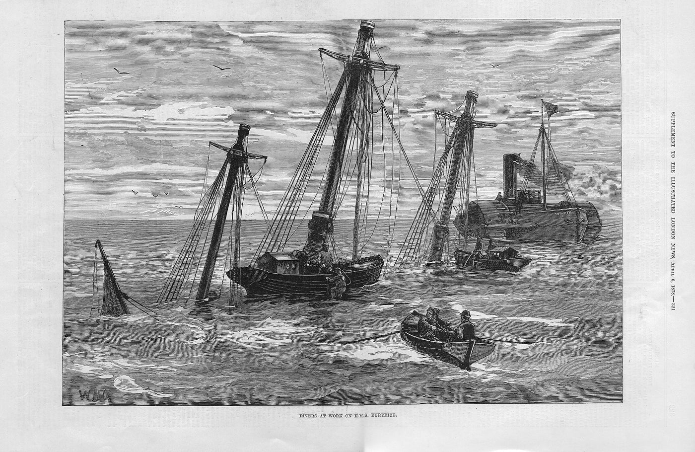 H.M.S. Eurydice salvaged off the Isle of Wight antique print 1878