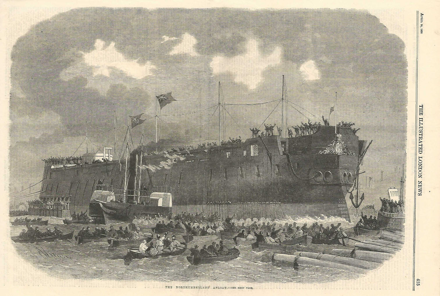 HMS Northumberland afloat on River Thames at Millwall 1866