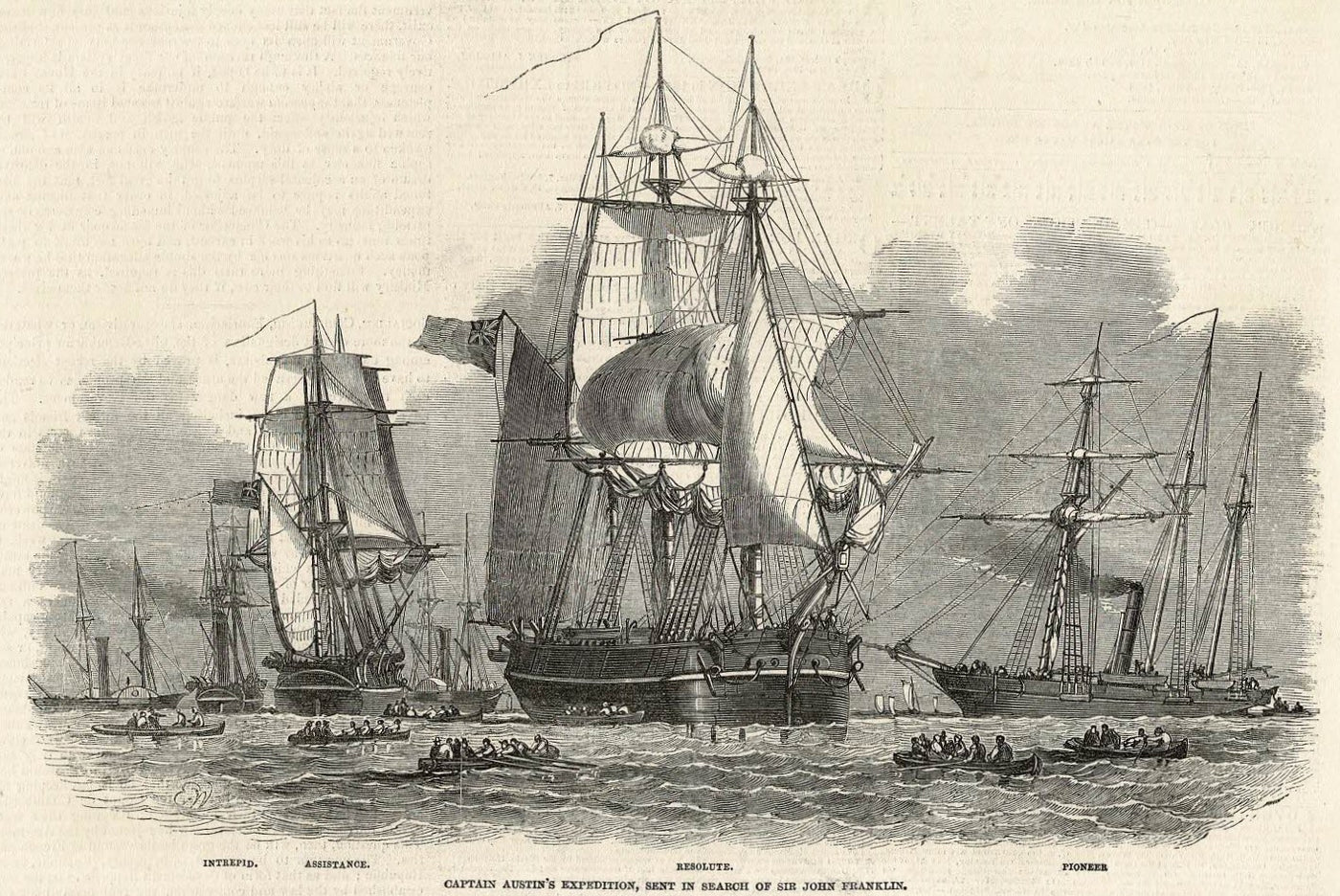 HMS Resolute Royal Navy Arctic bargue antique print 1850