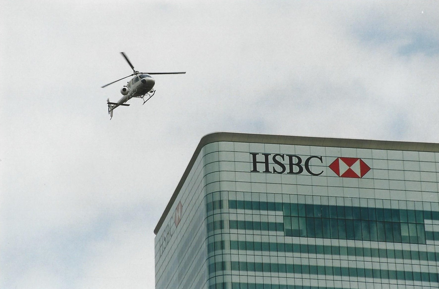 HSBC Canary Wharf HQ helicopter photograph