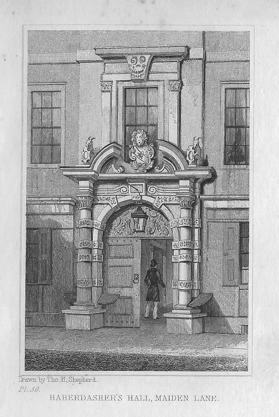 Haberdashers Hall Maiden Lane City of London antique print 1830