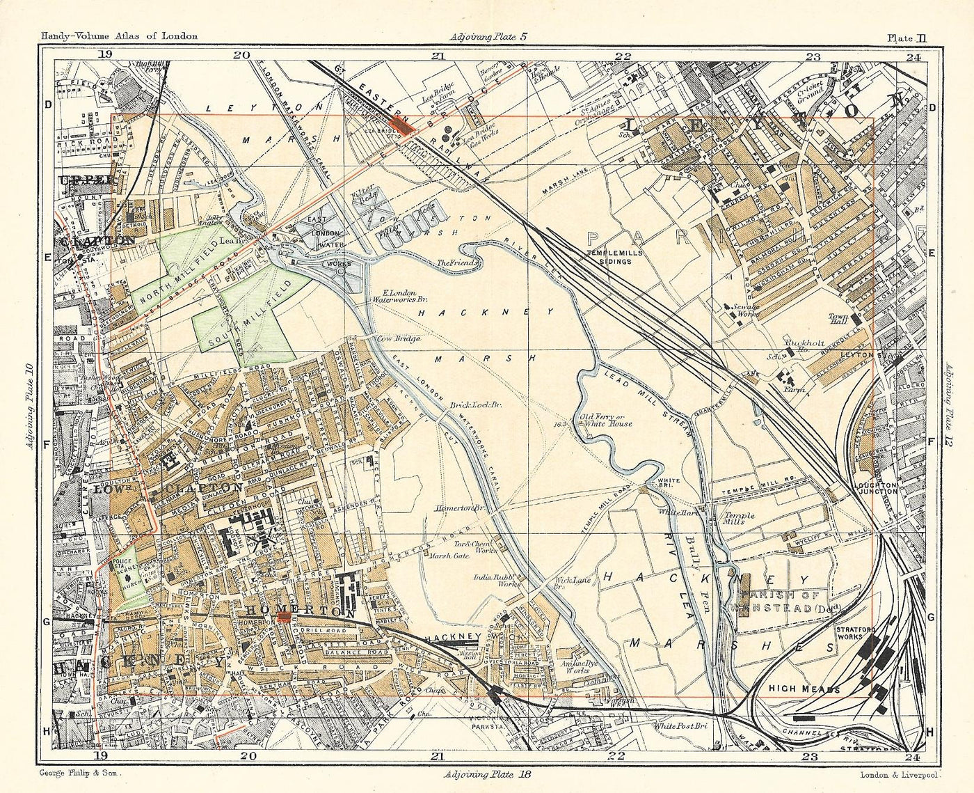 Hackney Marsh antique map 1902