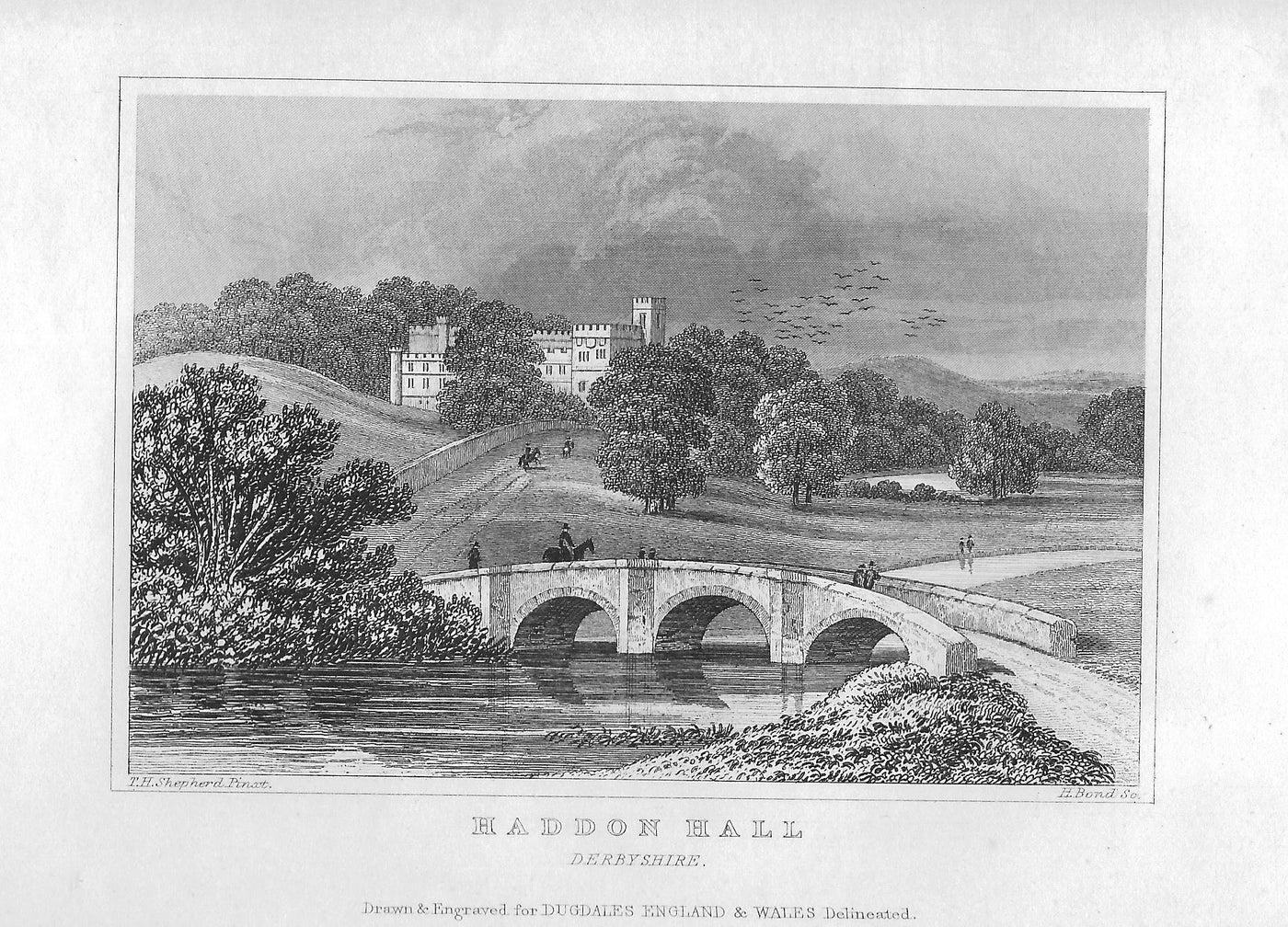 Haddon Hall Derbyshire antique print 1845