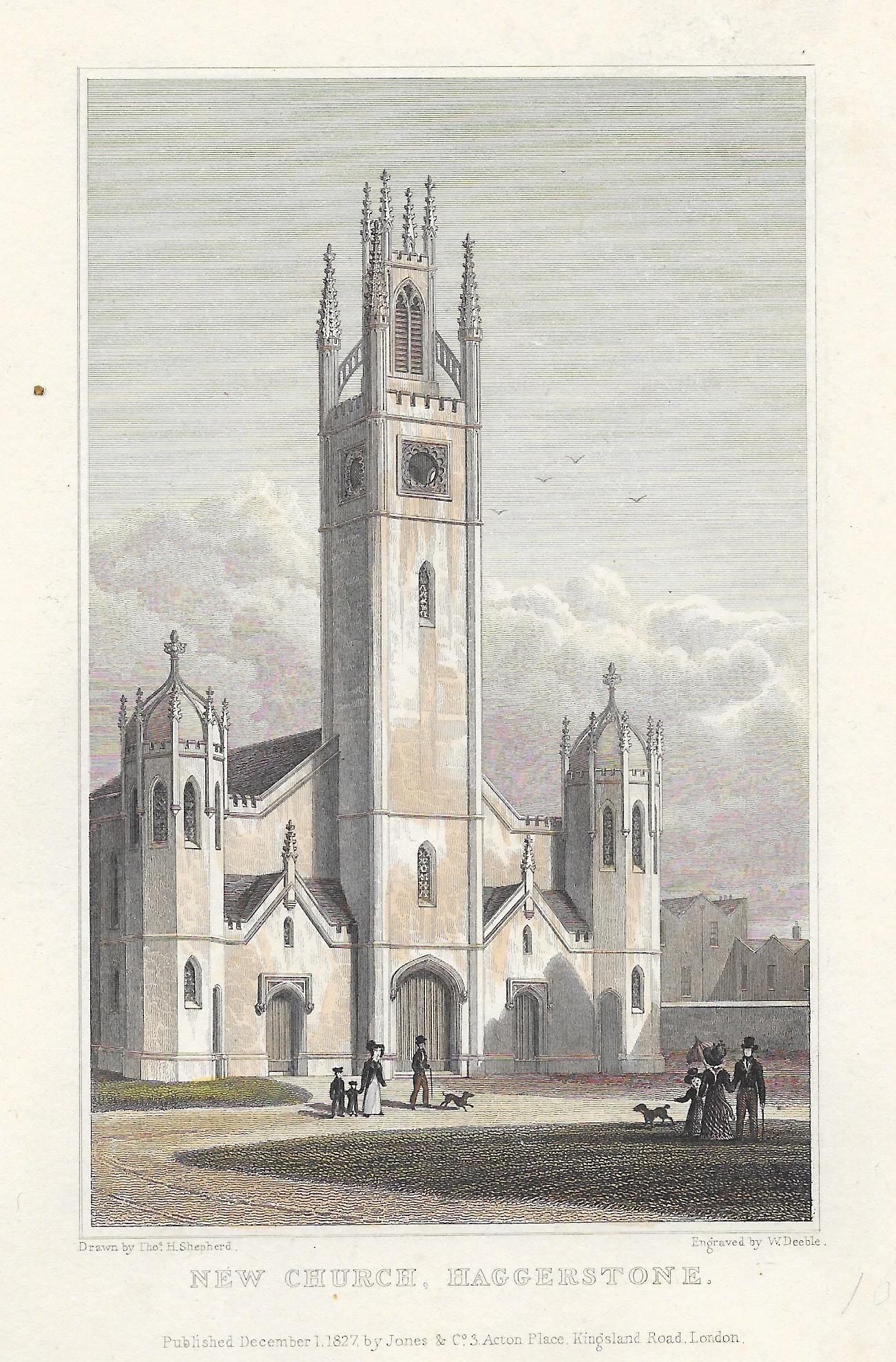 St Mary's Church Hackney antique print 1830