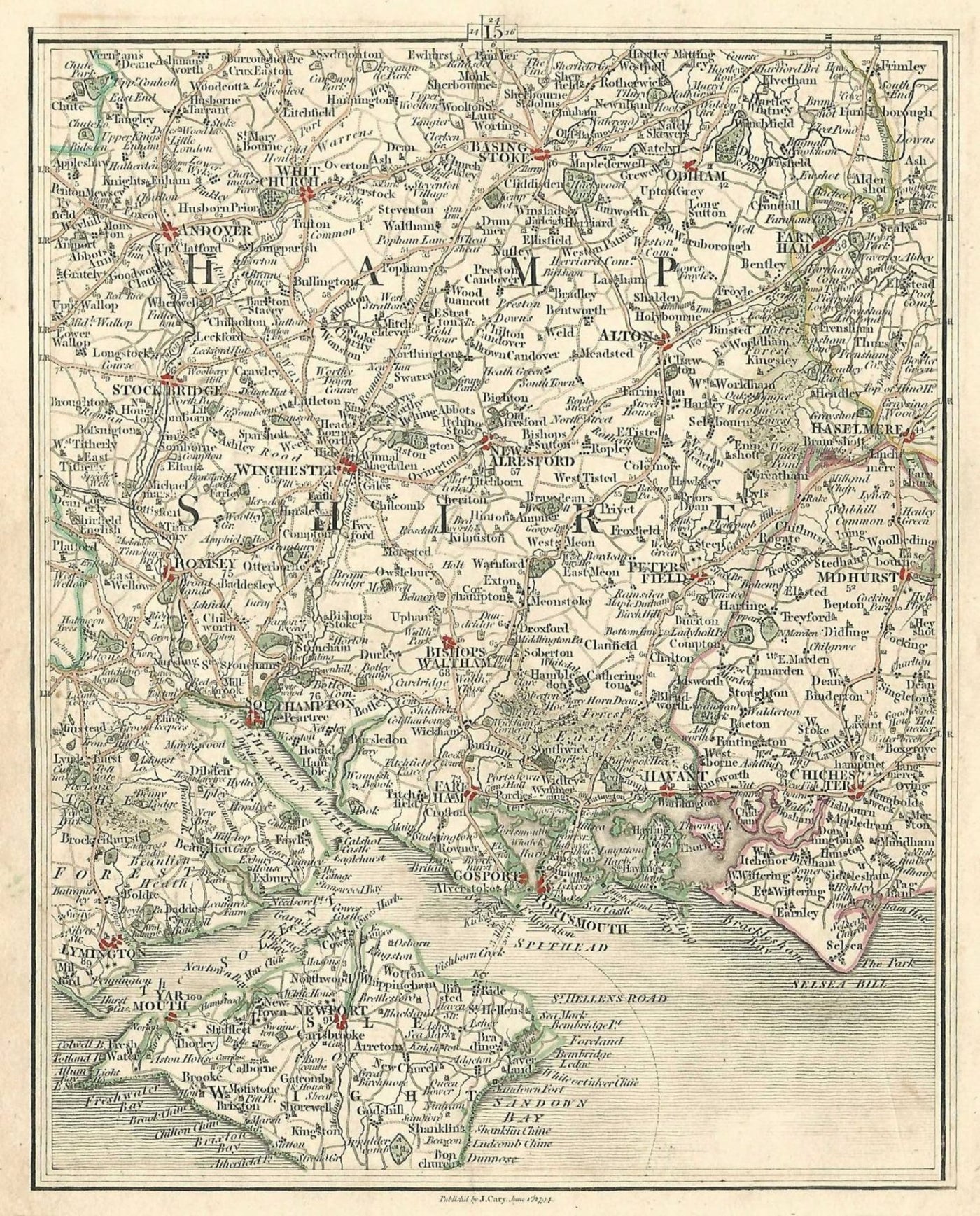 Hampshire Isle of Wight Sussex antique map published 1784
