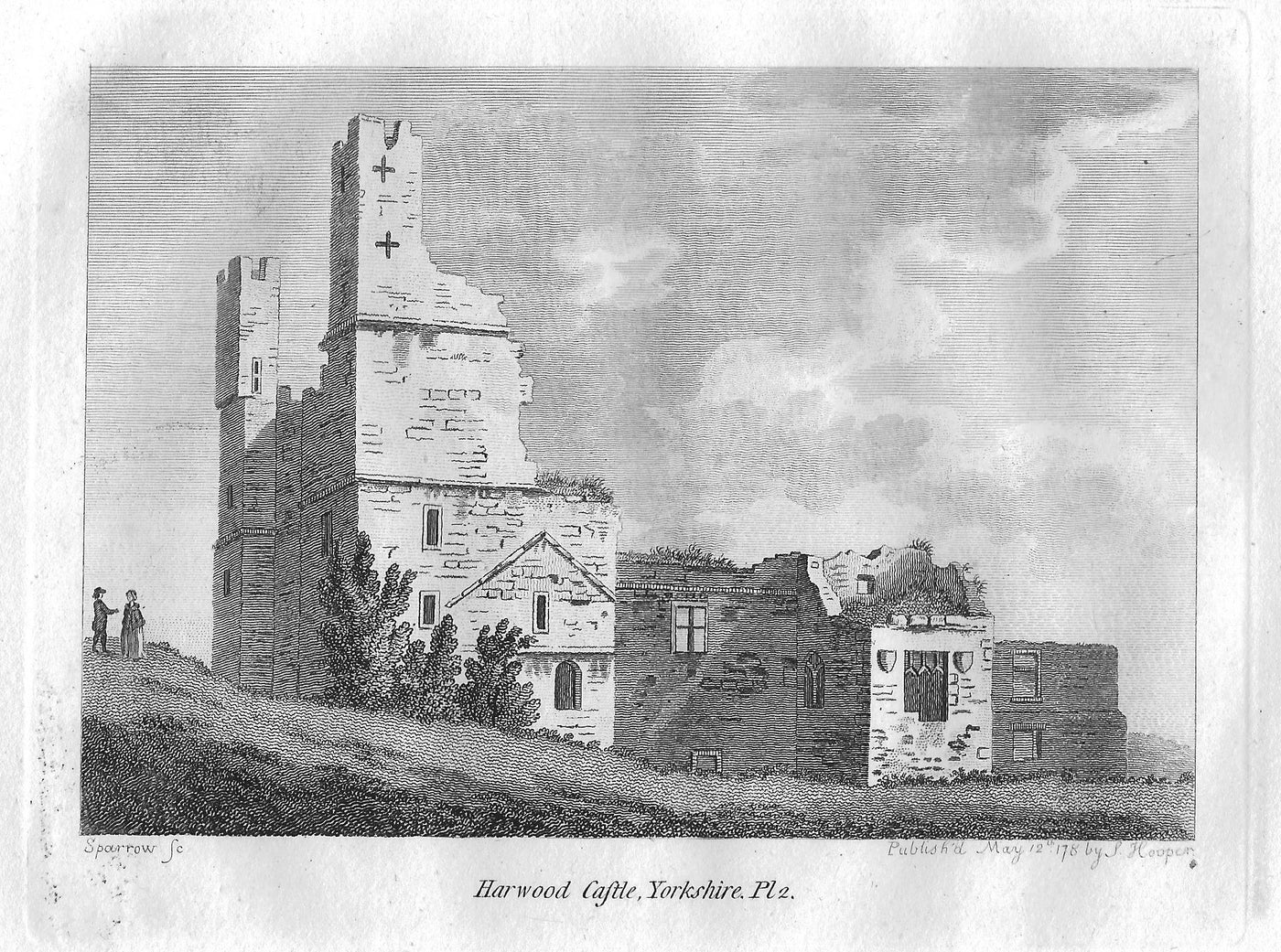 Harewood Castle Yorkshire antique print