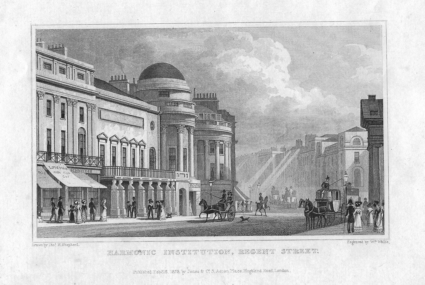 Harmonic Institution Regent Street London antique print 1830