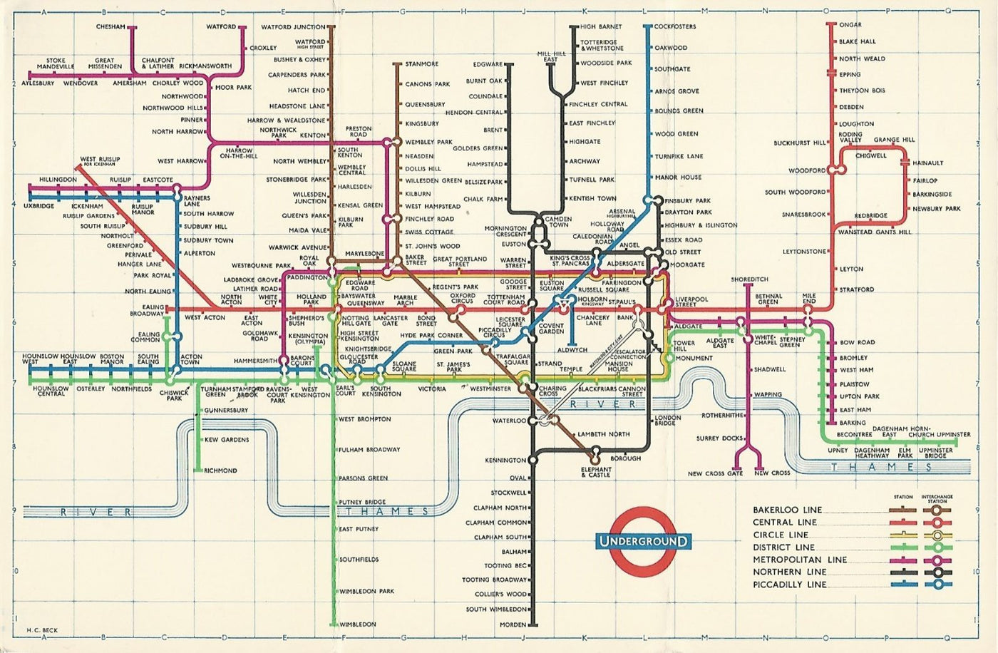 Harry Beck original vintage underground railway map 1960