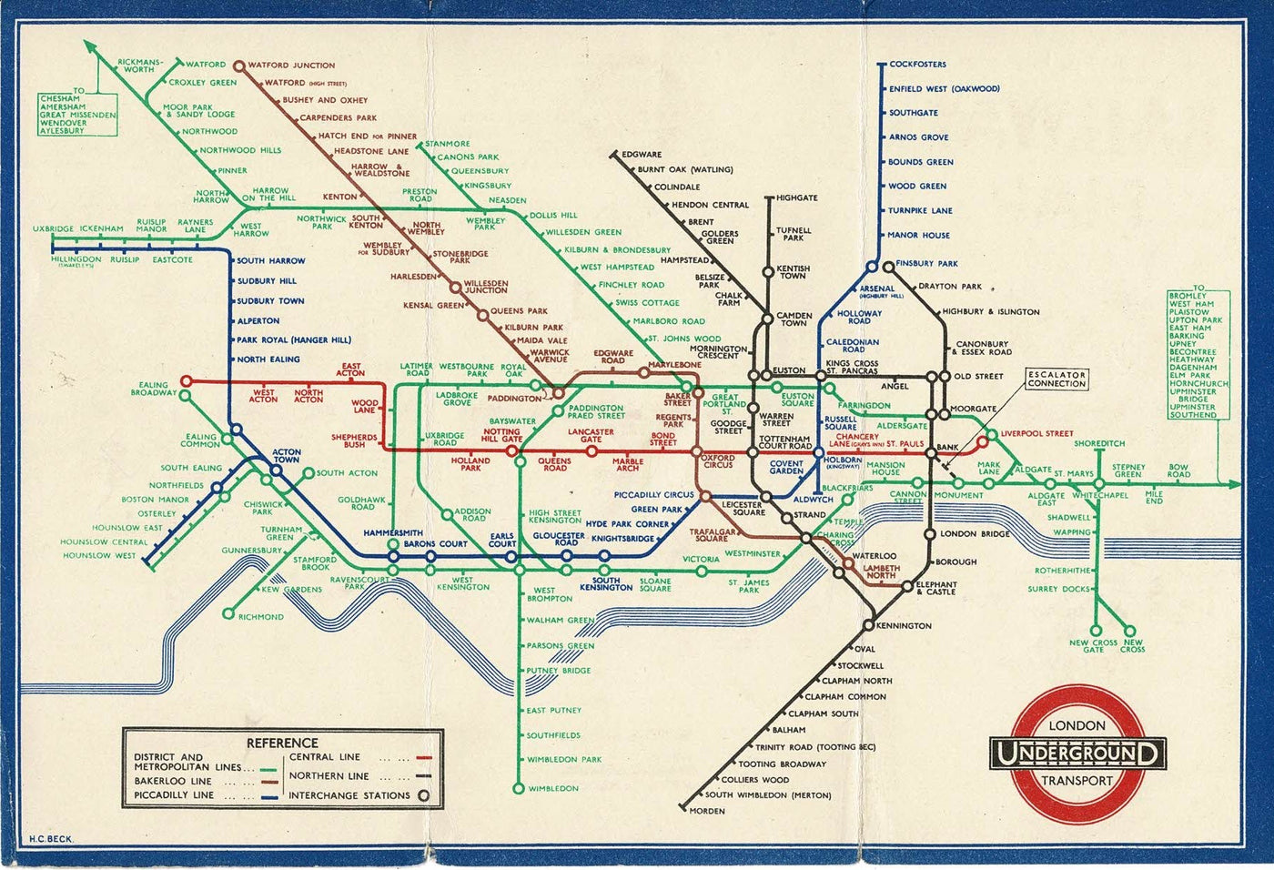 London Underground vintage map by Harry Beck 1938