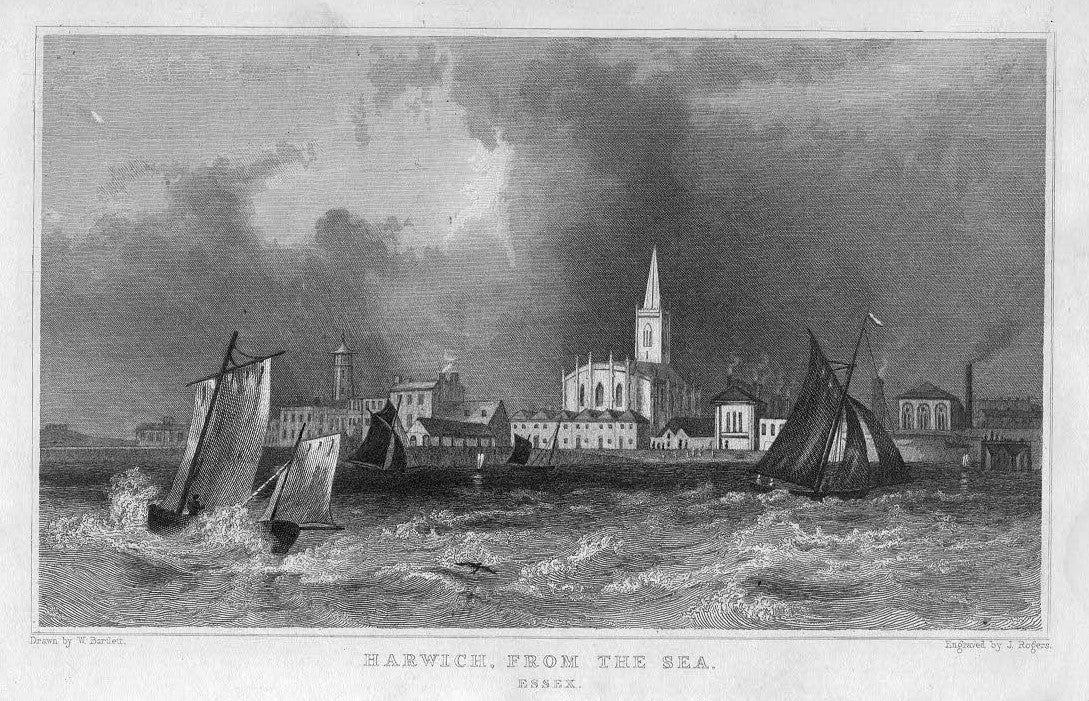 Harwich Essex antique print published 1834
