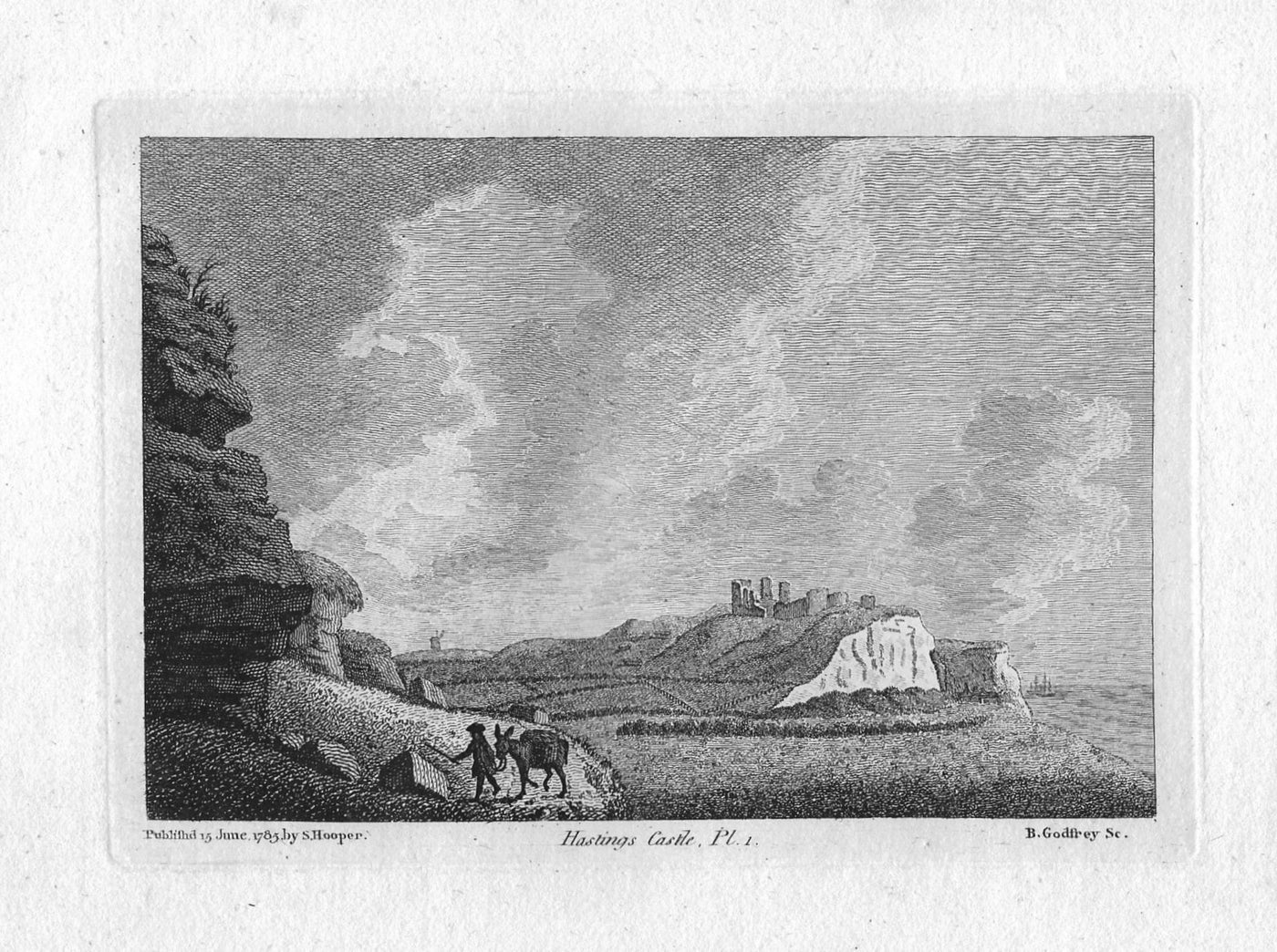 Hastings Castle Sussex antique print dated 1785