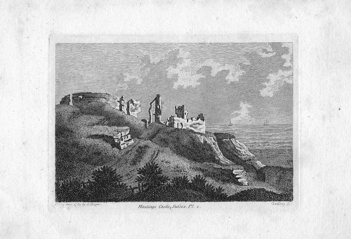 Hastings Castle Sussex antique print plate 2 dated 1785